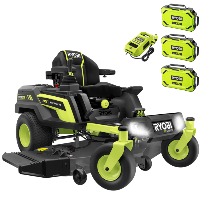 Ryobi ZTRX137 - Tractor cortacésped a batería de radio cero - 72V/30Ah - corte de 137cm - 2en1
