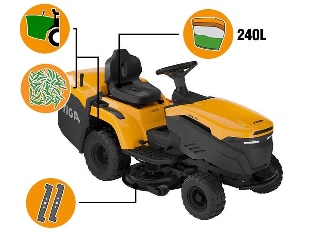 Stiga Estate 384e - Kit Tractor cortacésped con 2 módulos batería ePower Pro 56 V/40 Ah - Recogedor y mulching - Imagen 4