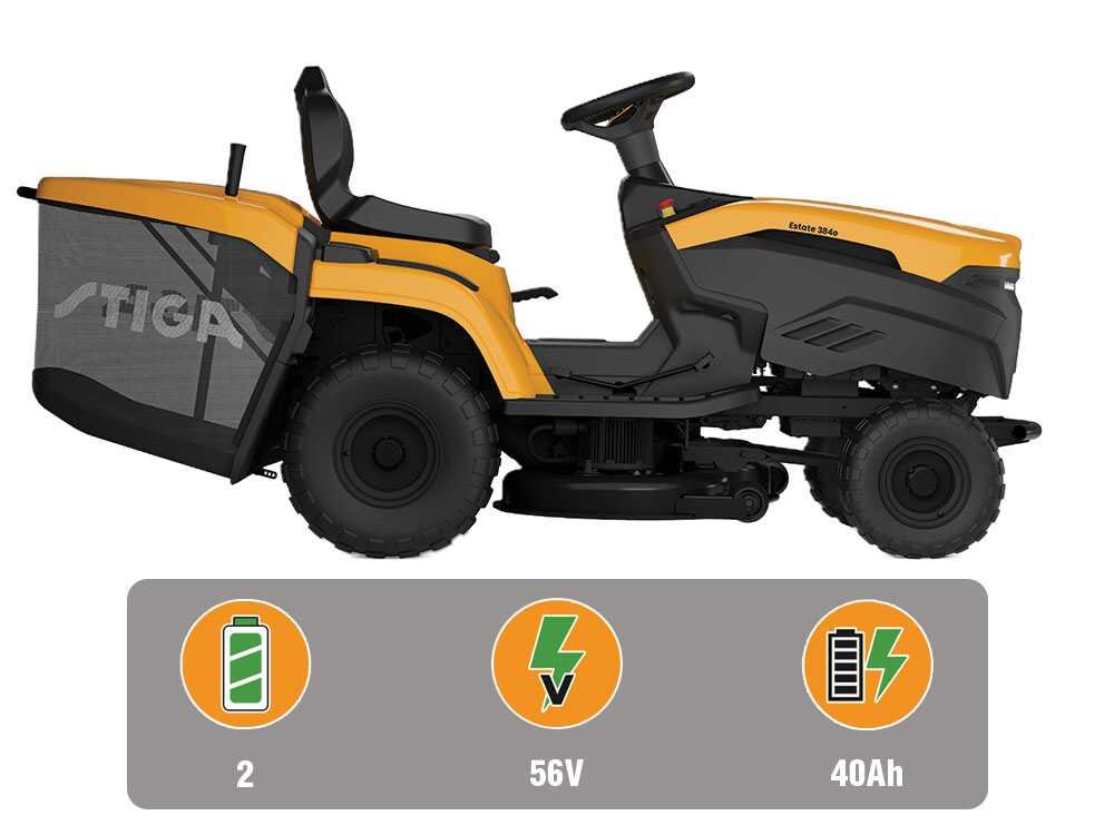 Stiga Estate 384e - Kit Tractor cortacésped con 2 módulos batería ePower Pro 56 V/40 Ah - Recogedor y mulching - Imagen 5